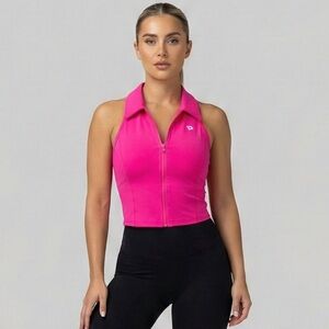 New! Vintage Pink Crop Top for Women Lapel collar Sleeveless. Built in bra